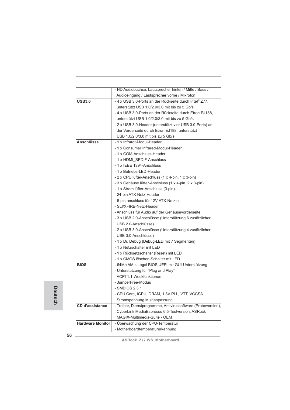 Deutsch | ASRock Z77 WS User Manual | Page 56 / 208