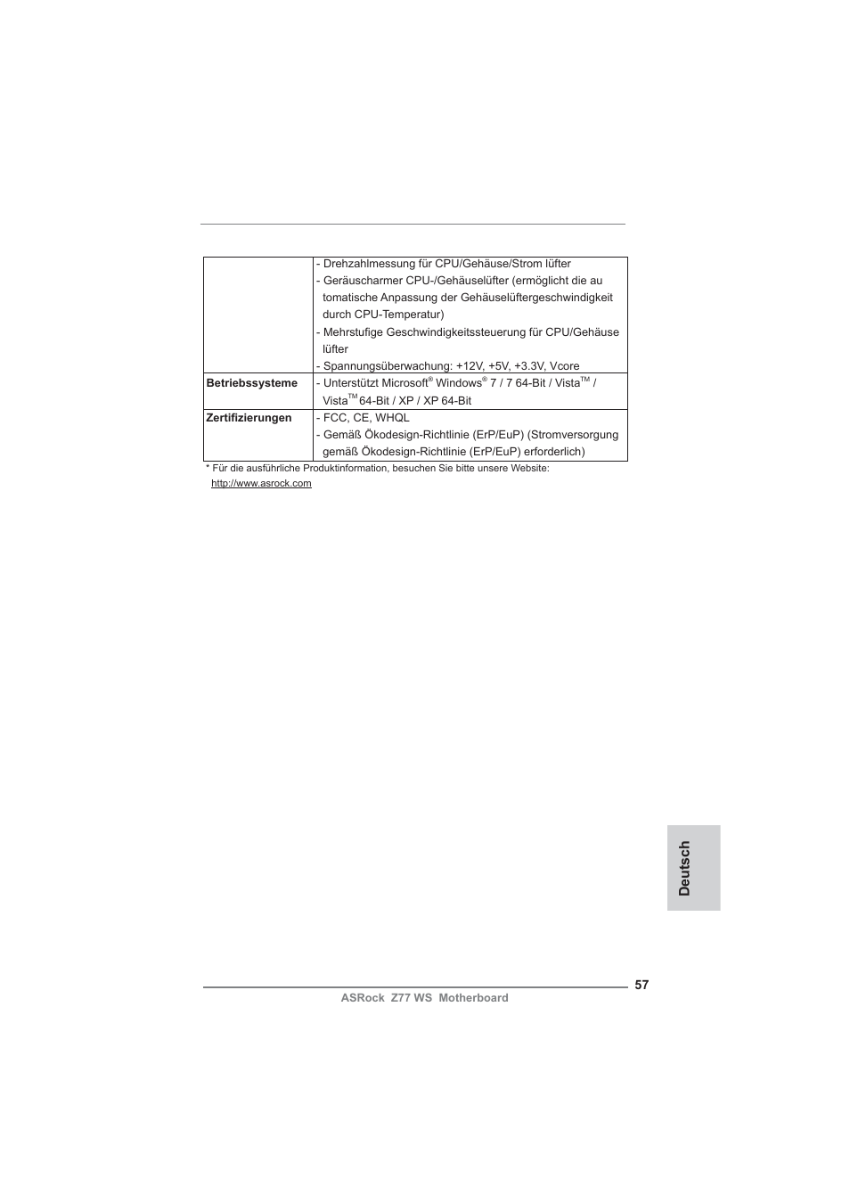 Deutsch | ASRock Z77 WS User Manual | Page 57 / 208