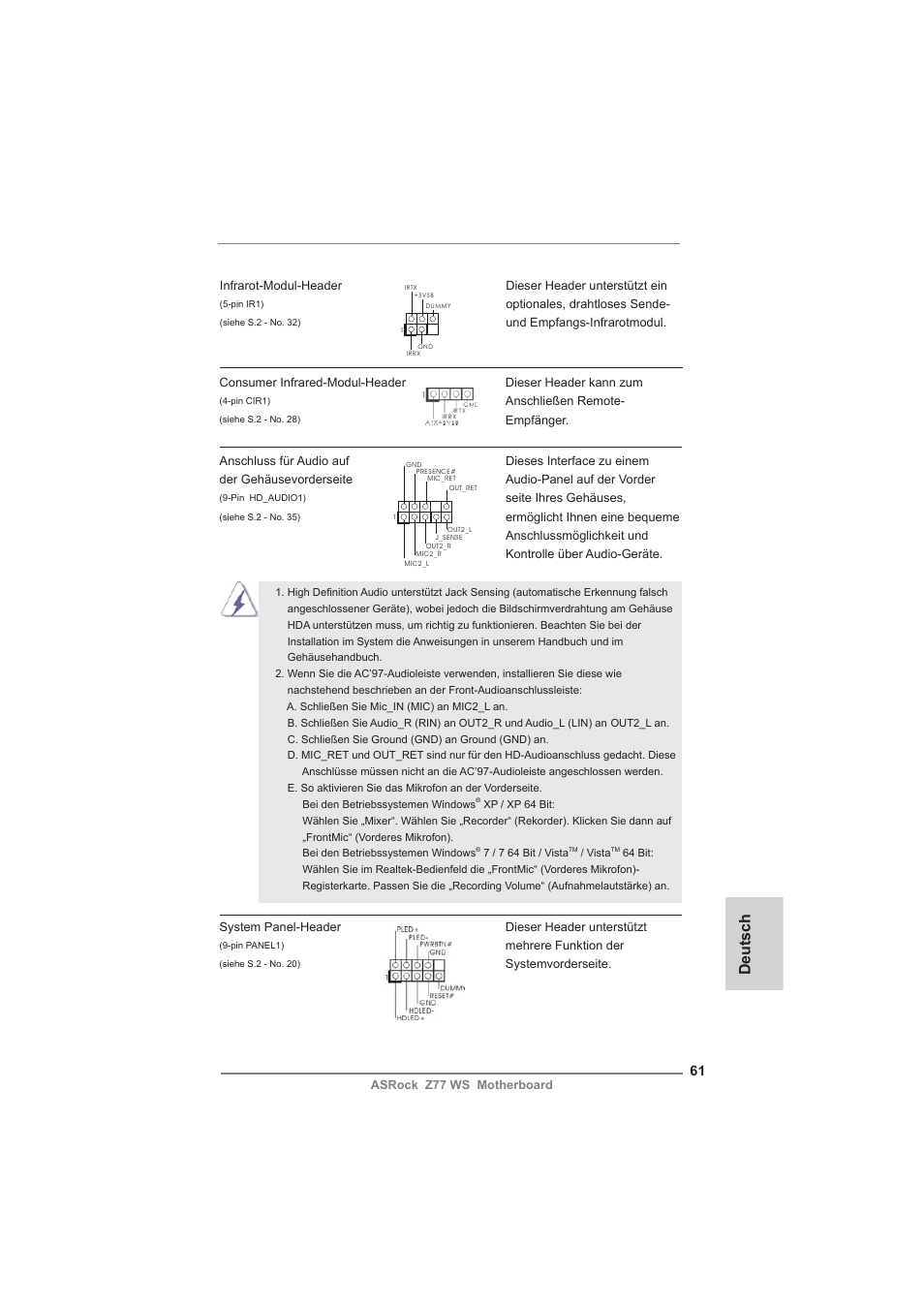 Deutsch | ASRock Z77 WS User Manual | Page 61 / 208