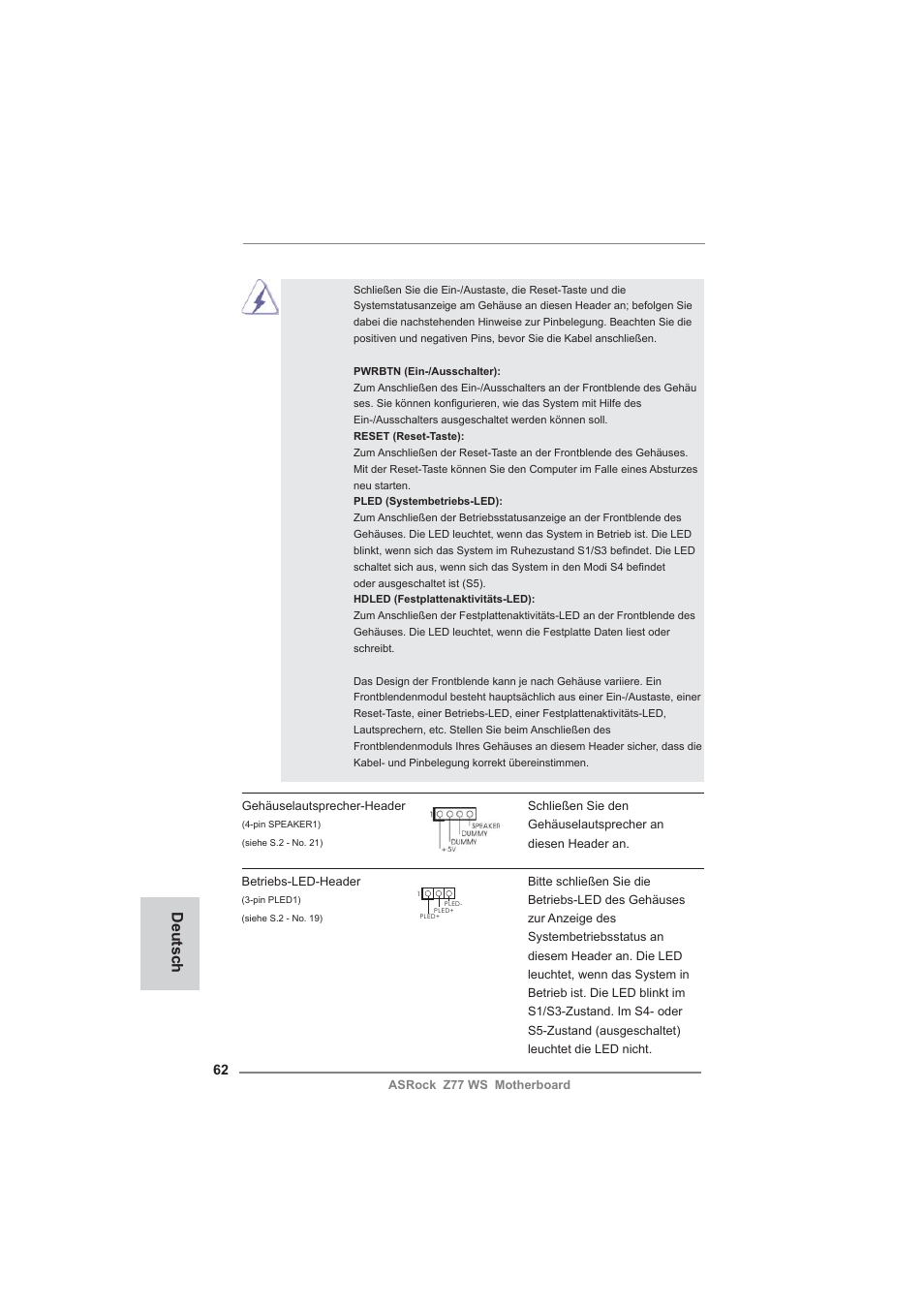 Deutsch | ASRock Z77 WS User Manual | Page 62 / 208
