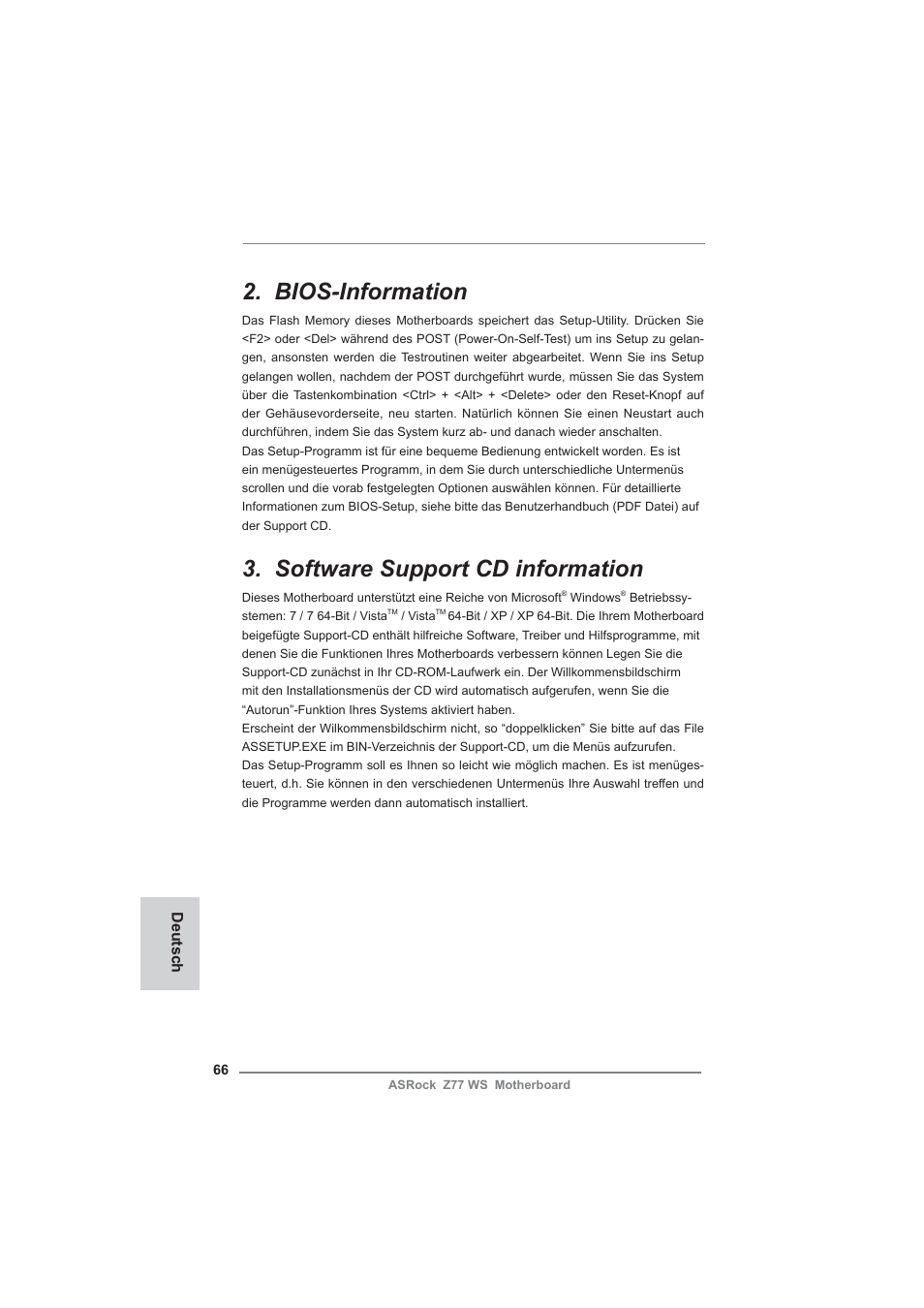 Bios-information, Software support cd information | ASRock Z77 WS User Manual | Page 66 / 208
