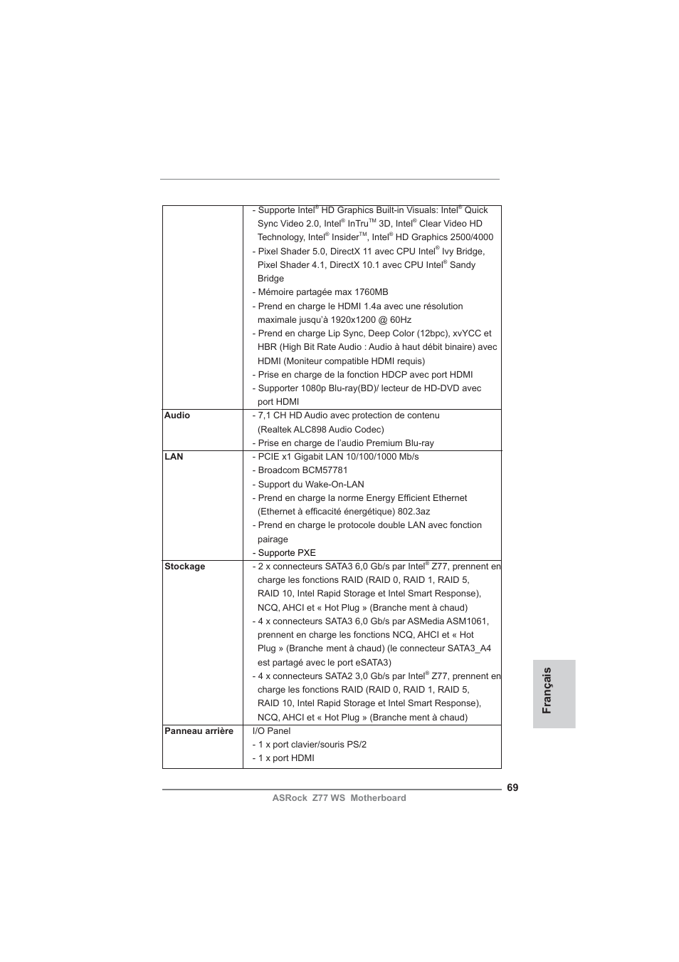 Français | ASRock Z77 WS User Manual | Page 69 / 208