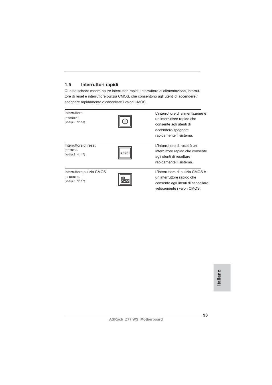 5 interruttori rapidi, Italiano | ASRock Z77 WS User Manual | Page 93 / 208