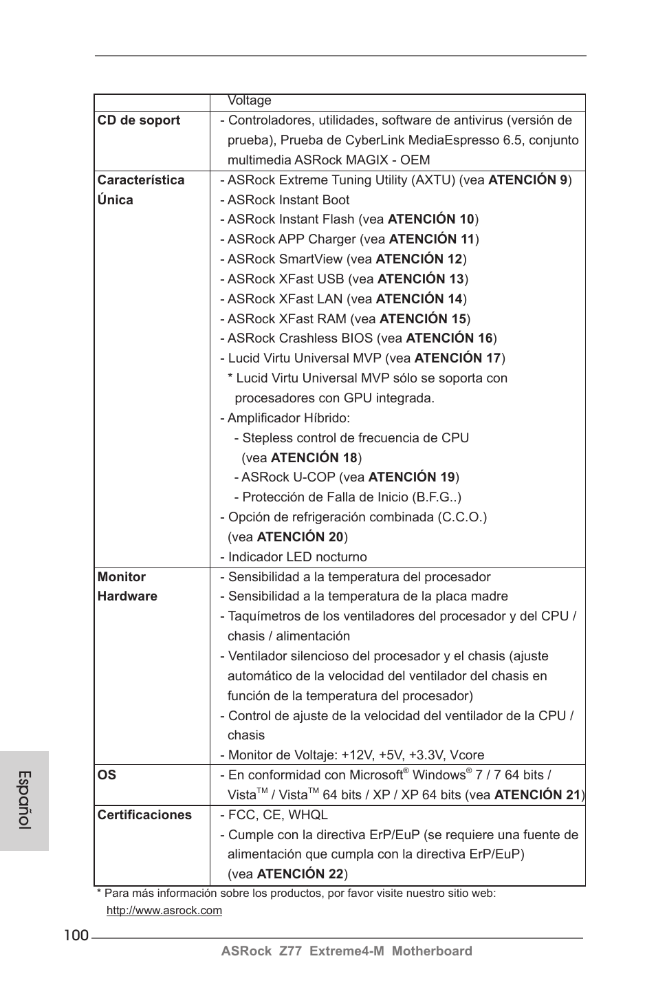 Español | ASRock Z77 Extreme4-M User Manual | Page 100 / 237