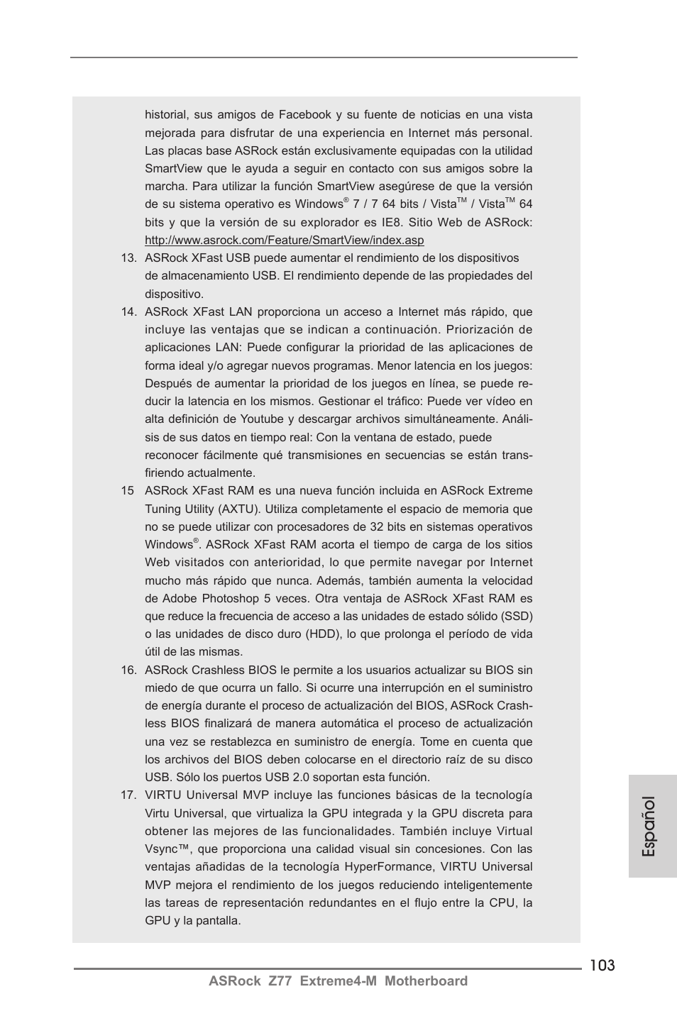 Español, Asrock z77 extreme4-m motherboard | ASRock Z77 Extreme4-M User Manual | Page 103 / 237