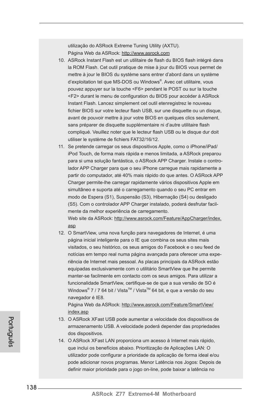 Por tuguês | ASRock Z77 Extreme4-M User Manual | Page 138 / 237