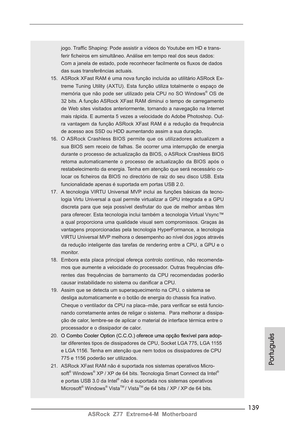 Por tuguês, Asrock z77 extreme4-m motherboard | ASRock Z77 Extreme4-M User Manual | Page 139 / 237