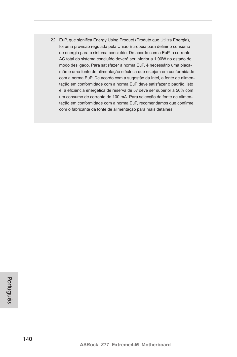 Por tuguês | ASRock Z77 Extreme4-M User Manual | Page 140 / 237