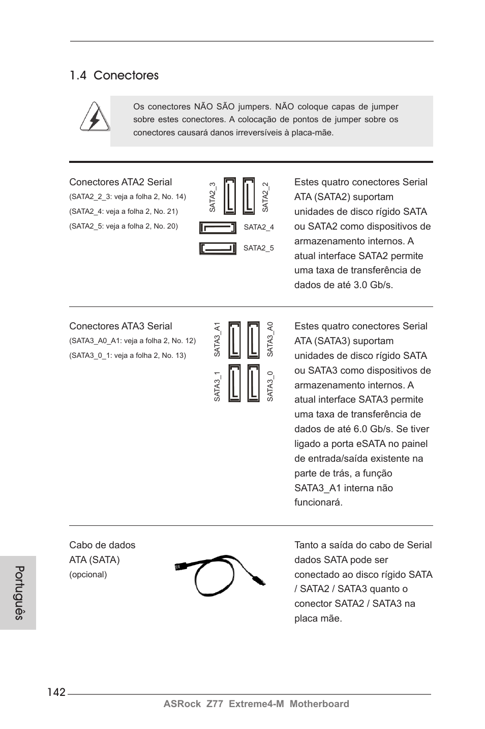 4 conectores, Por tuguês | ASRock Z77 Extreme4-M User Manual | Page 142 / 237