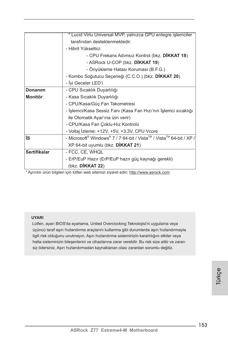 Türkçe | ASRock Z77 Extreme4-M User Manual | Page 153 / 237