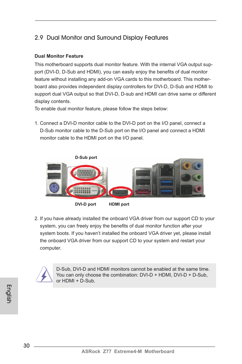 English, 9 dual monitor and surround display features | ASRock Z77 Extreme4-M User Manual | Page 30 / 237