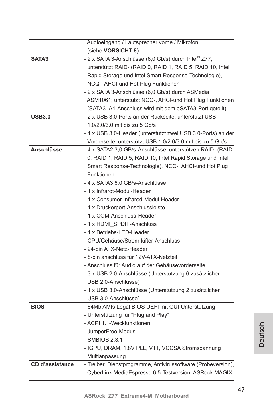 Deutsch | ASRock Z77 Extreme4-M User Manual | Page 47 / 237