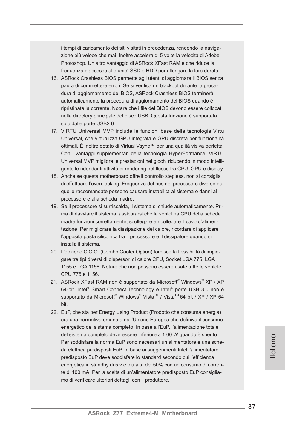 Italiano, Asrock z77 extreme4-m motherboard | ASRock Z77 Extreme4-M User Manual | Page 87 / 237