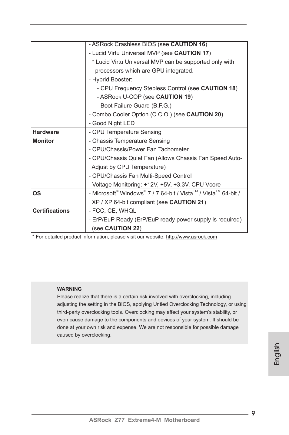 English | ASRock Z77 Extreme4-M User Manual | Page 9 / 237