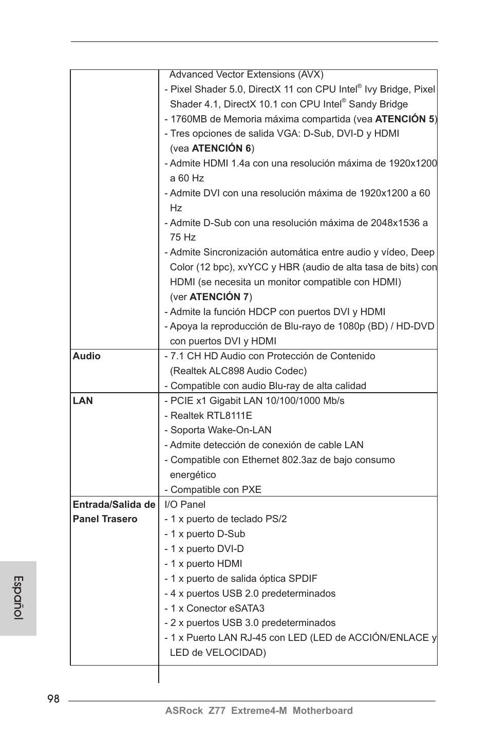 Español | ASRock Z77 Extreme4-M User Manual | Page 98 / 237