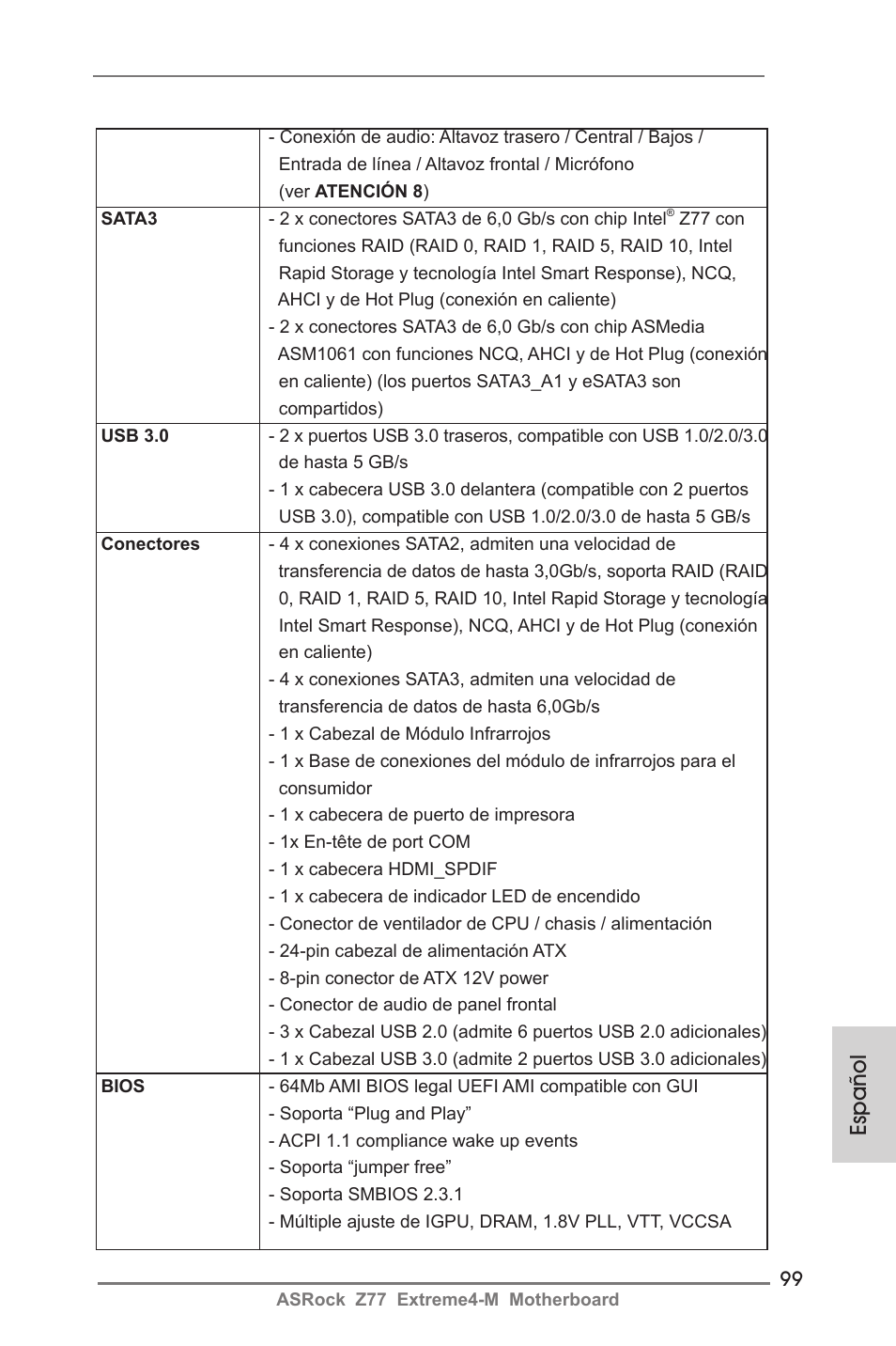 Español | ASRock Z77 Extreme4-M User Manual | Page 99 / 237