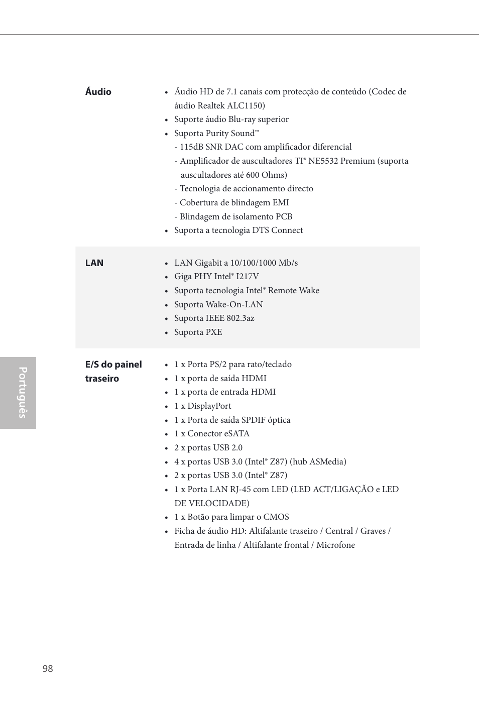 Por tuguês | ASRock Z87M OC Formula User Manual | Page 100 / 189