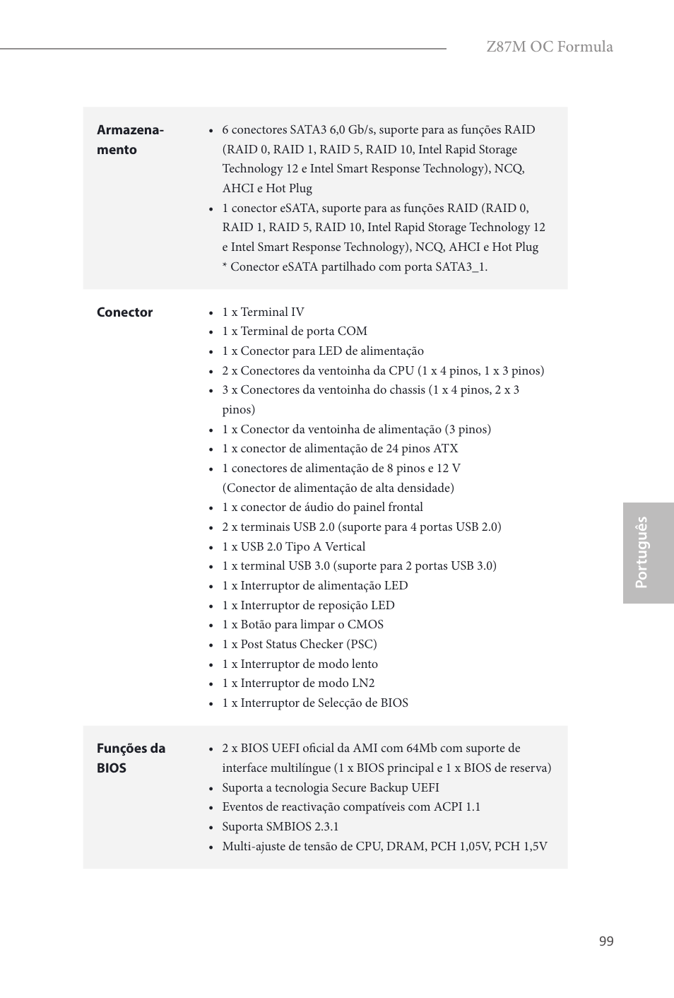 Por tuguês, Z87m oc formula | ASRock Z87M OC Formula User Manual | Page 101 / 189