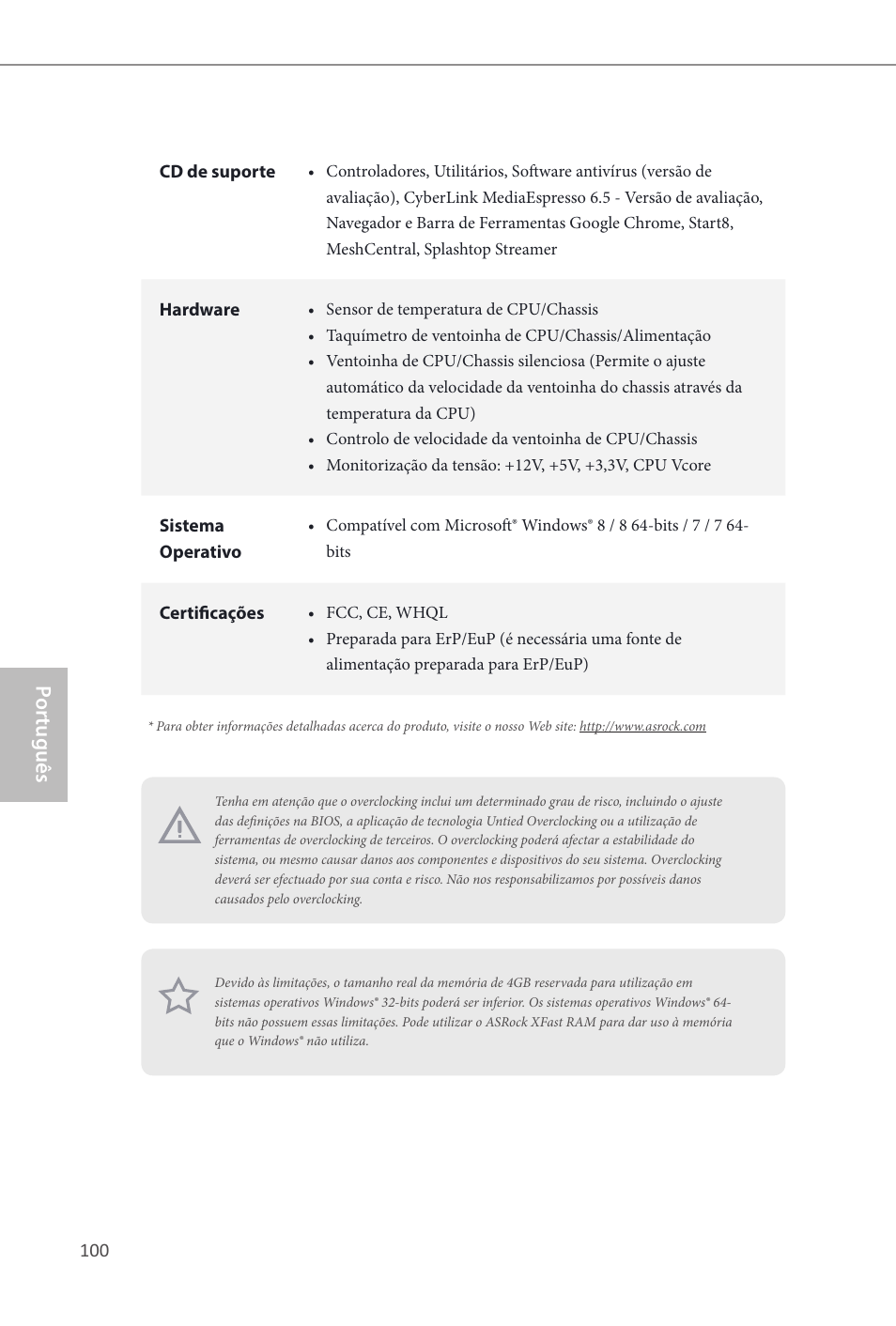 Por tuguês | ASRock Z87M OC Formula User Manual | Page 102 / 189