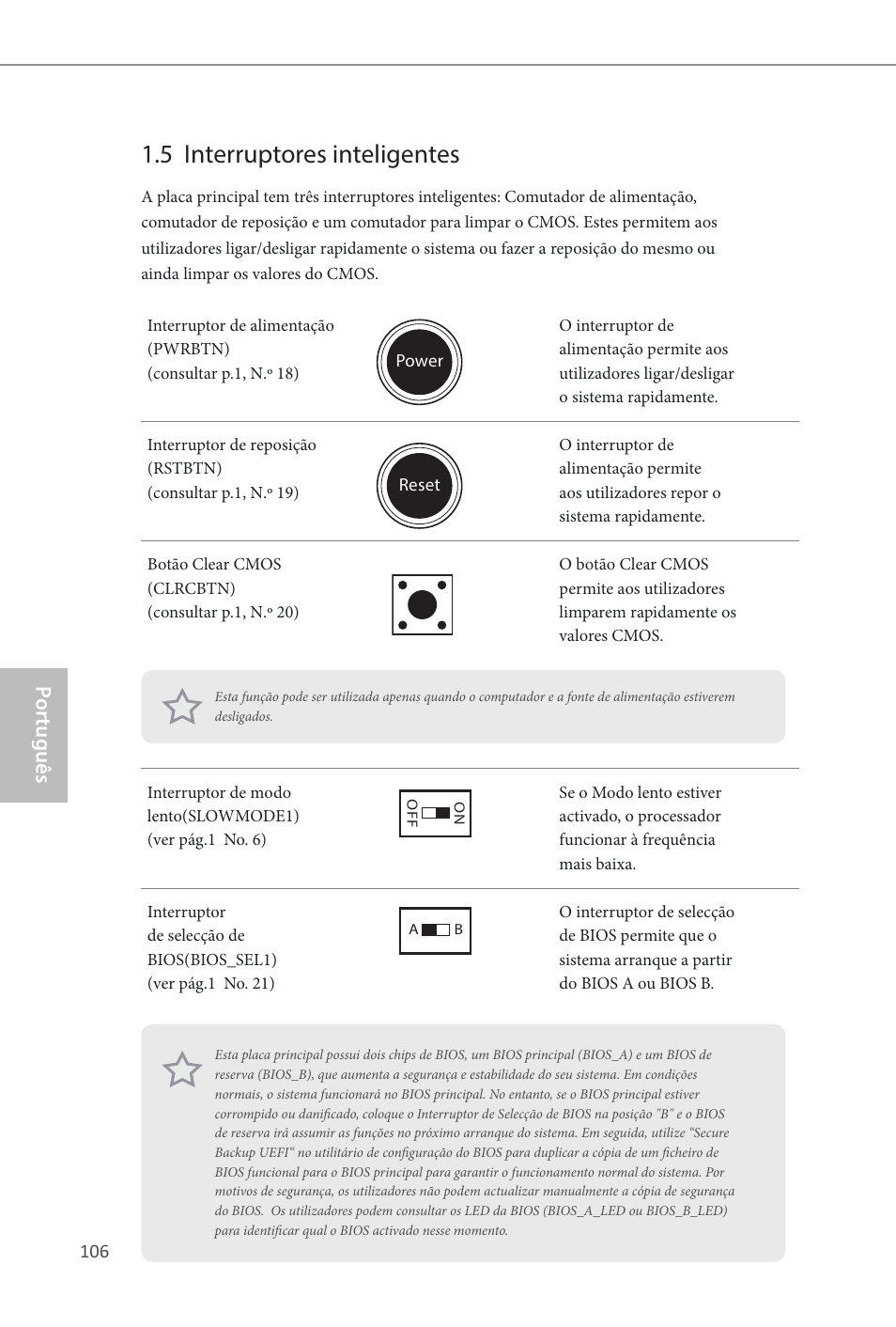 5 interruptores inteligentes, Por tuguês | ASRock Z87M OC Formula User Manual | Page 108 / 189