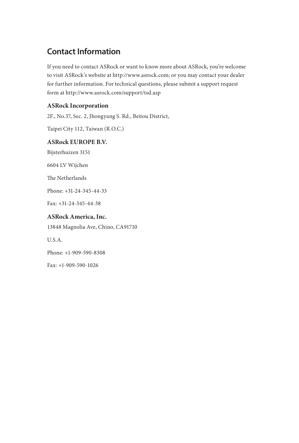 Contact information | ASRock Z87M OC Formula User Manual | Page 189 / 189