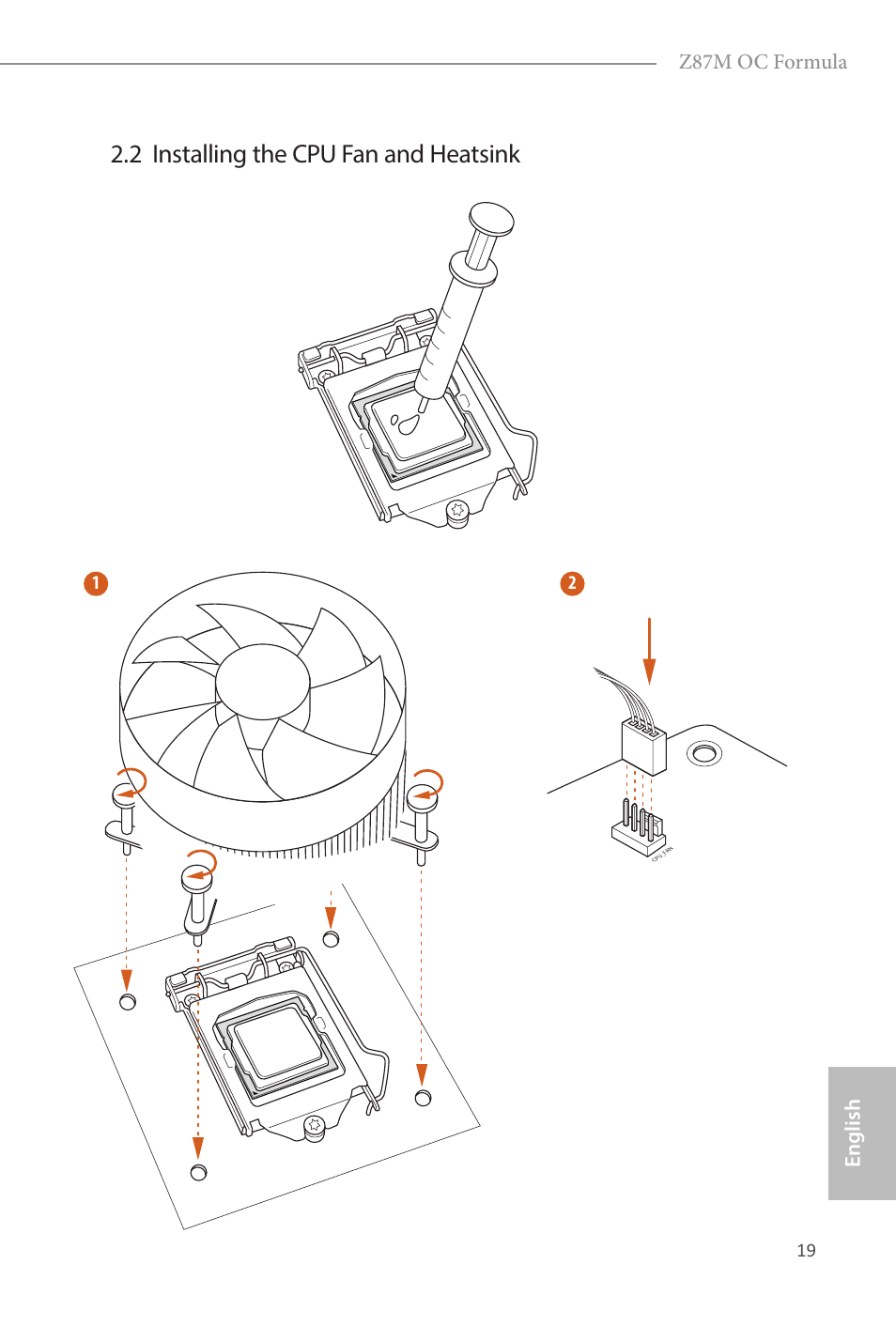 2 installing the cpu fan and heatsink, English z87m oc formula | ASRock Z87M OC Formula User Manual | Page 21 / 189