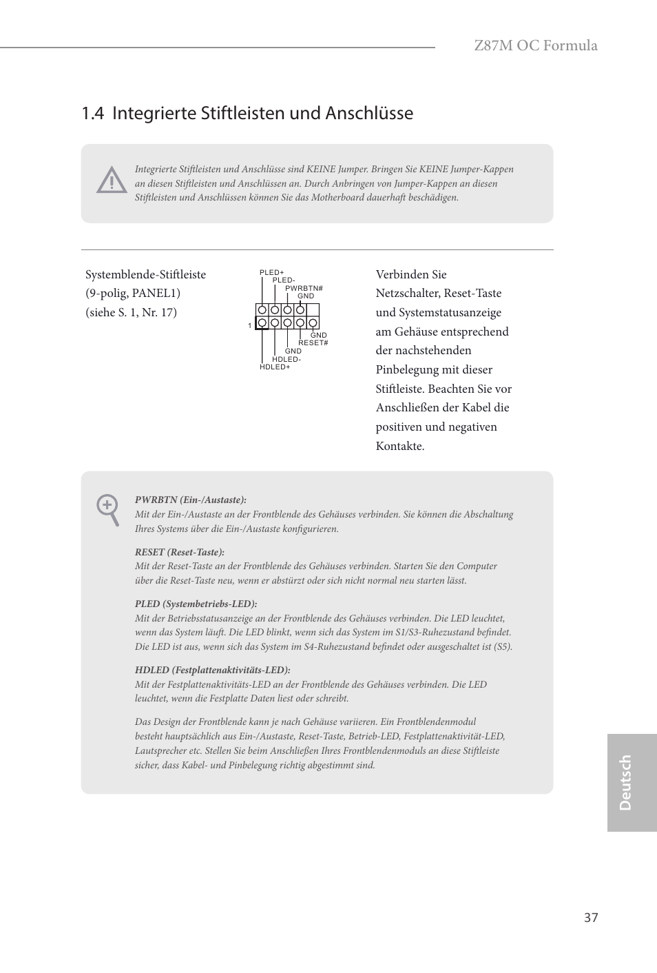 4 integrierte stiftleisten und anschlüsse, Deutsch z87m oc formula | ASRock Z87M OC Formula User Manual | Page 39 / 189
