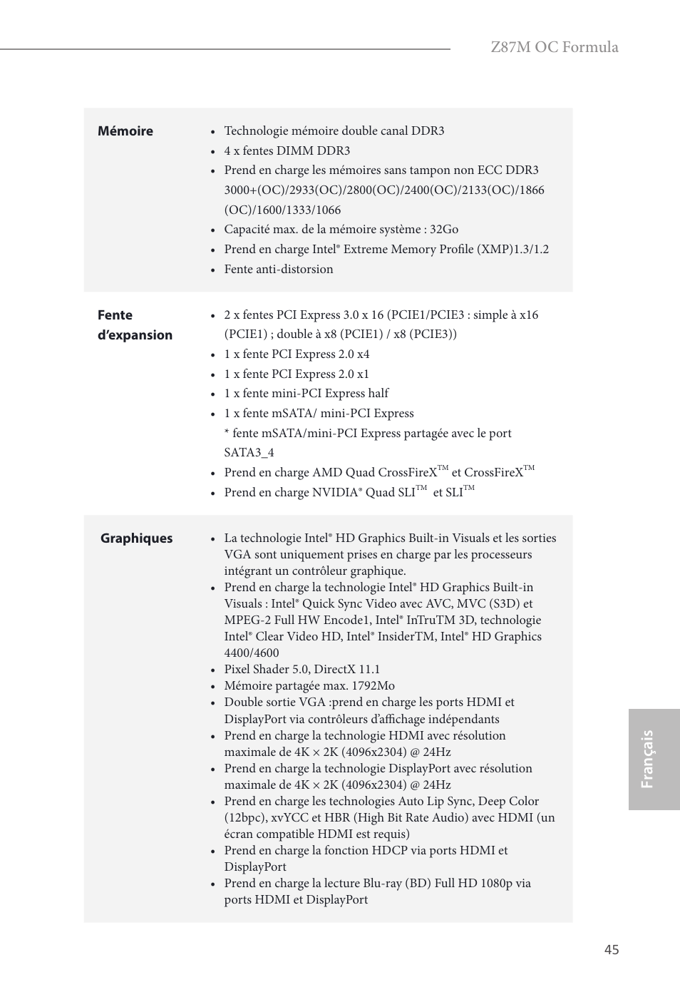 Fr ançais français, Z87m oc formula | ASRock Z87M OC Formula User Manual | Page 47 / 189