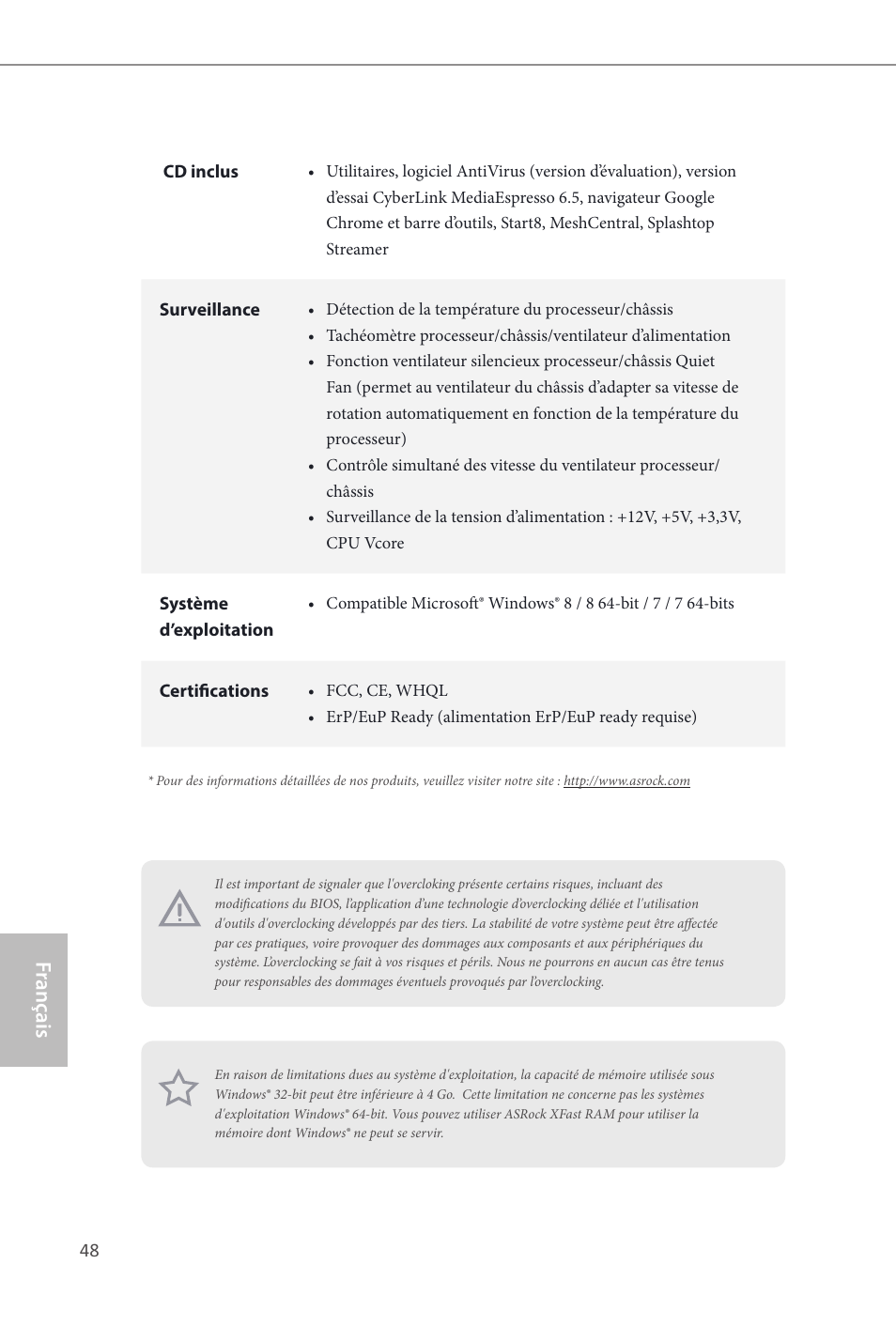 Fr ançais français | ASRock Z87M OC Formula User Manual | Page 50 / 189