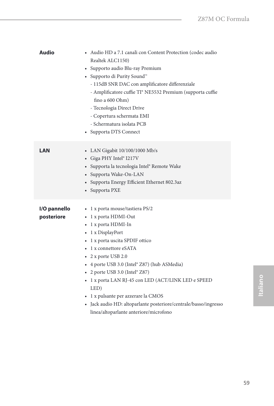 Italiano, Z87m oc formula | ASRock Z87M OC Formula User Manual | Page 61 / 189