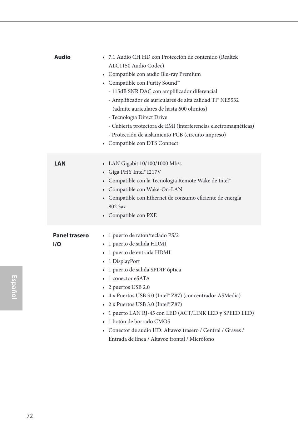 Español | ASRock Z87M OC Formula User Manual | Page 74 / 189