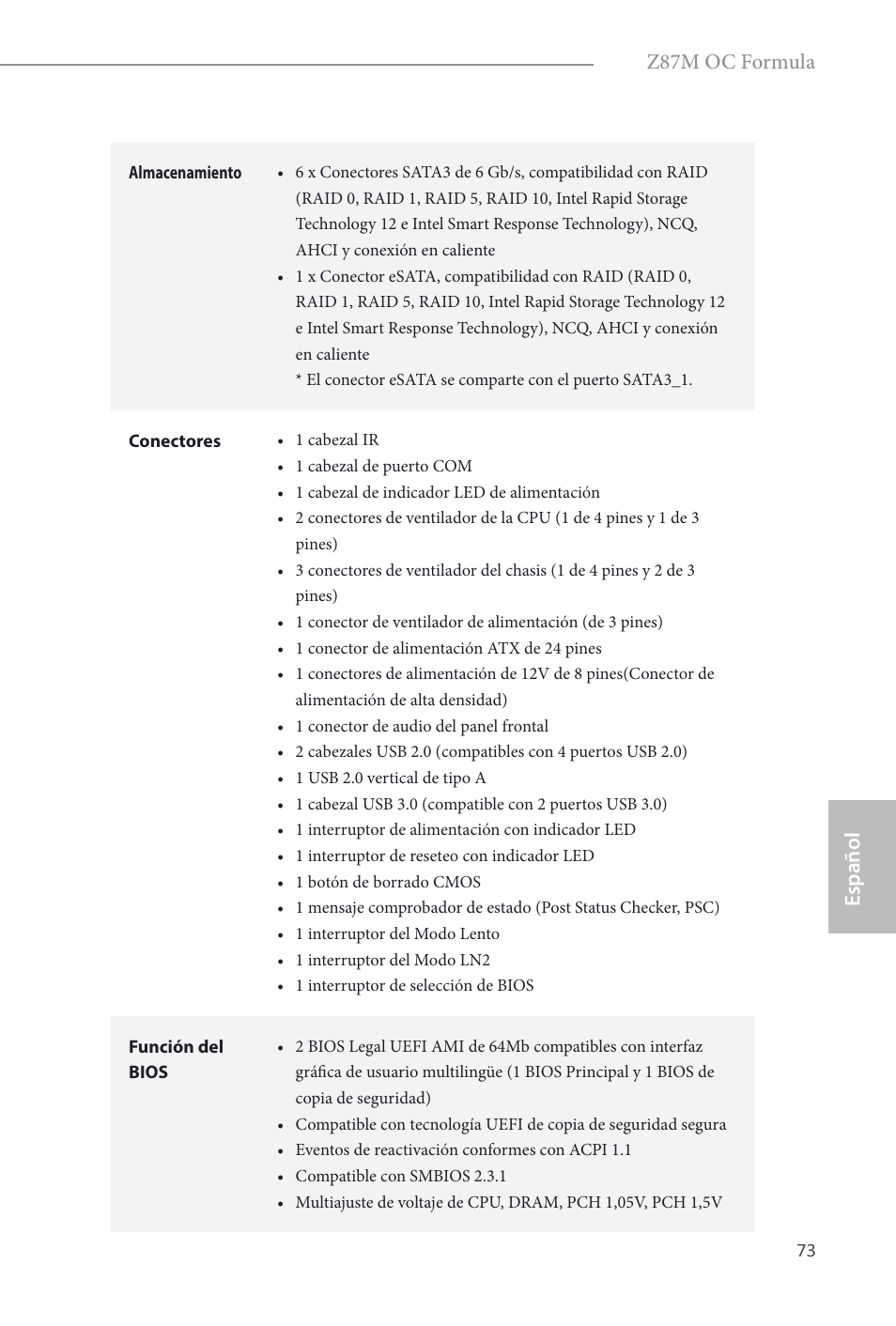 Español, Z87m oc formula | ASRock Z87M OC Formula User Manual | Page 75 / 189