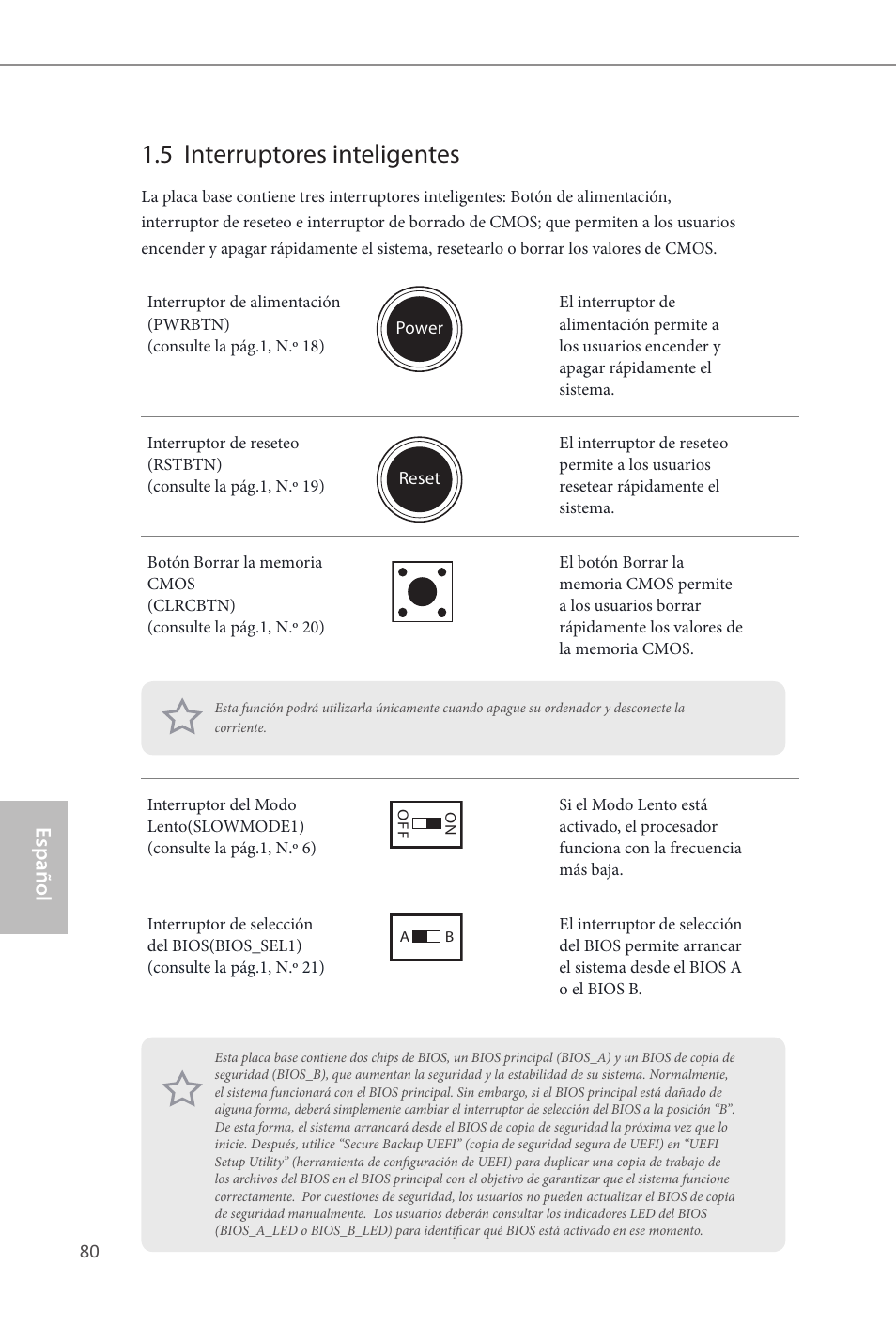 5 interruptores inteligentes, Español | ASRock Z87M OC Formula User Manual | Page 82 / 189