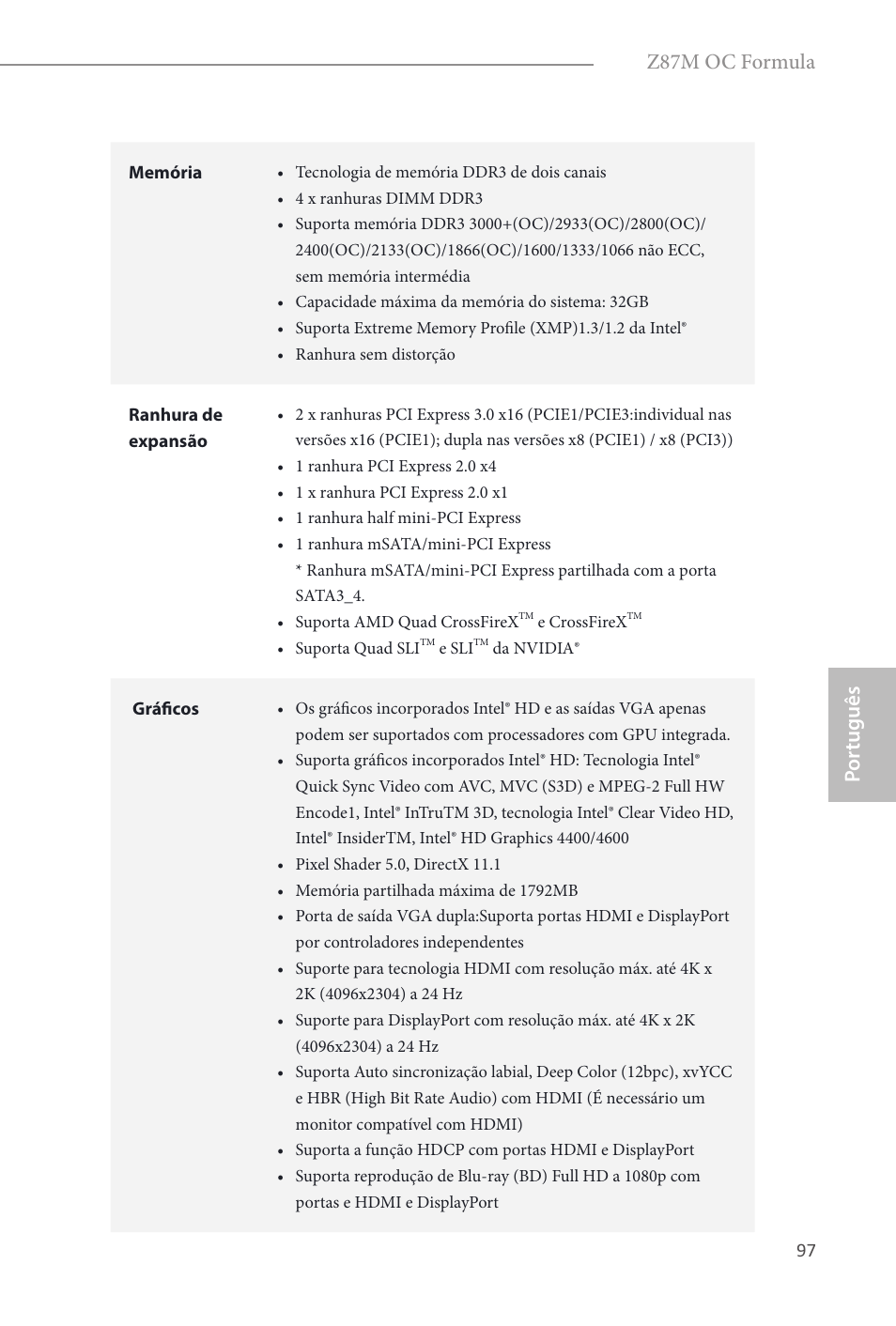 Por tuguês, Z87m oc formula | ASRock Z87M OC Formula User Manual | Page 99 / 189