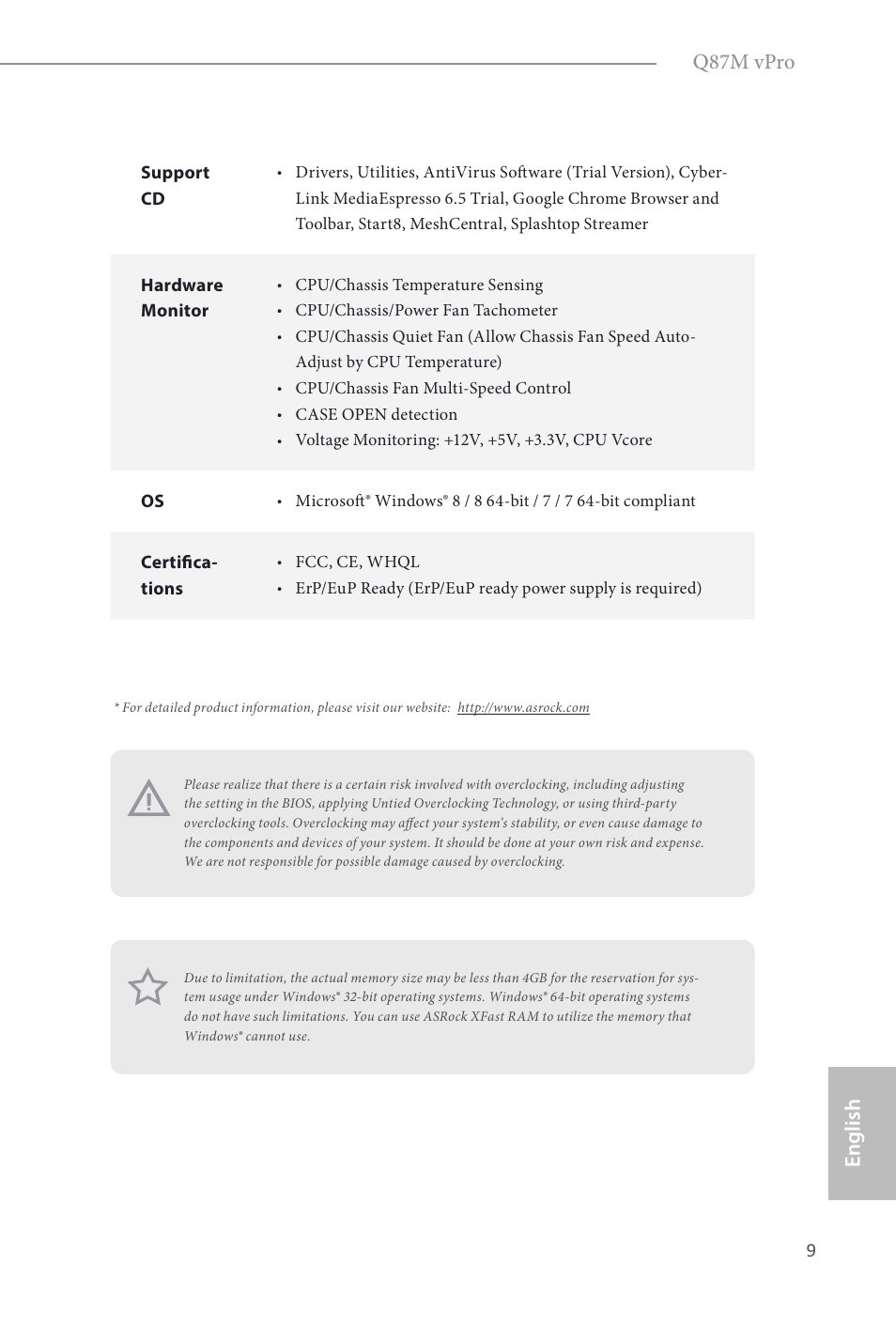 Q87m vpro, English | ASRock Q87M vPro User Manual | Page 10 / 160