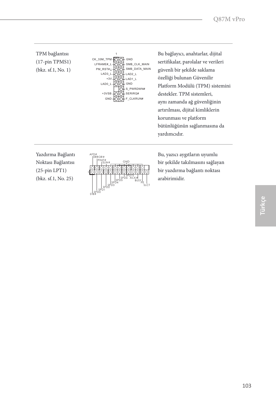 Türk çe, Türk çe q87m vpro | ASRock Q87M vPro User Manual | Page 104 / 160