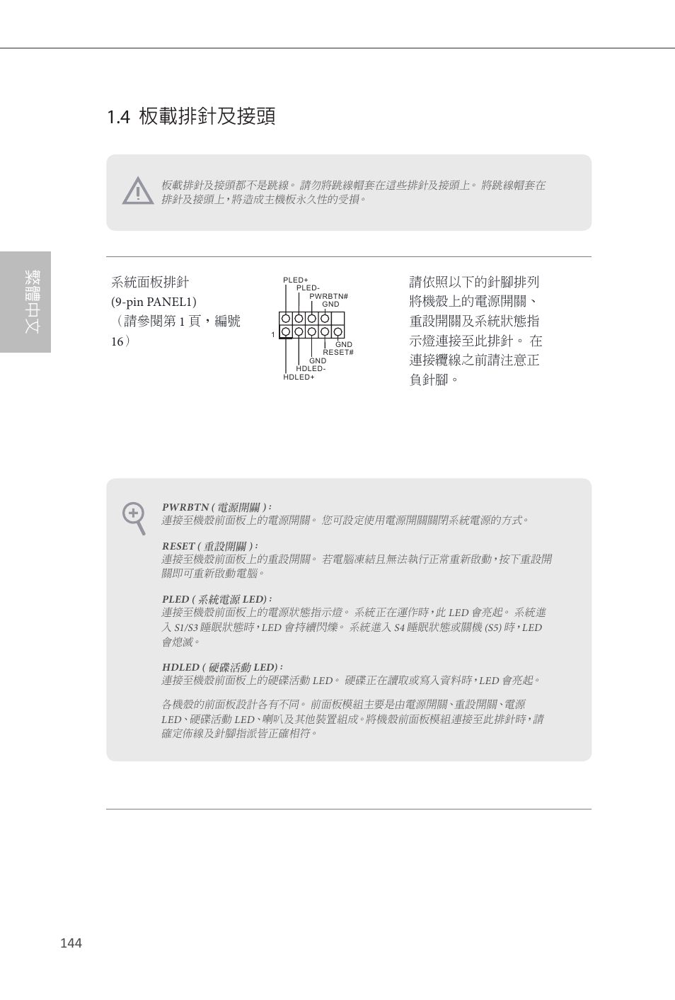 4 板載排針及接頭, 繁體中文 | ASRock Q87M vPro User Manual | Page 145 / 160