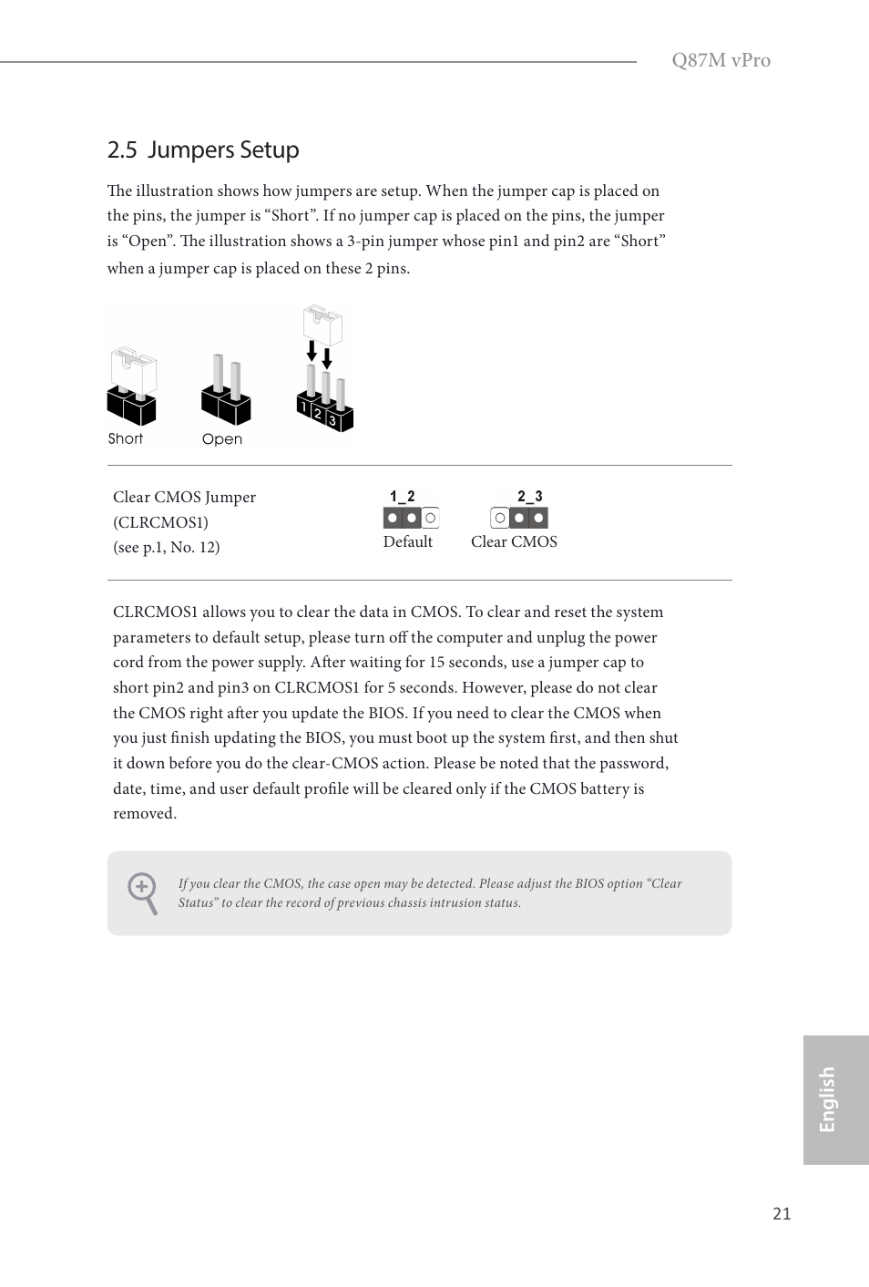 5 jumpers setup | ASRock Q87M vPro User Manual | Page 22 / 160
