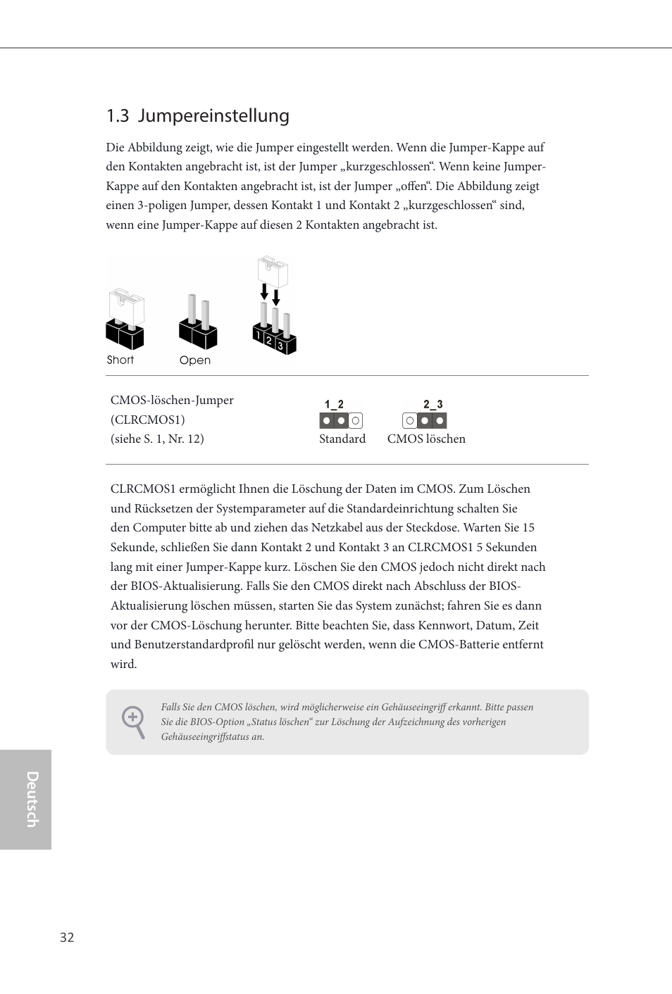 3 jumpereinstellung, Deutsch | ASRock Q87M vPro User Manual | Page 33 / 160