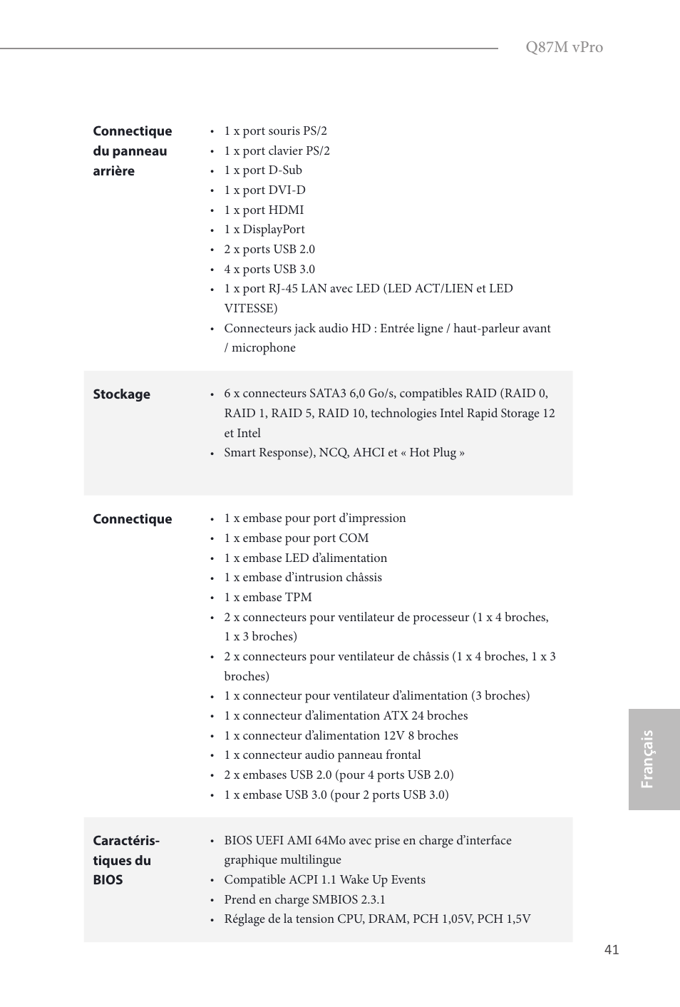 Fr ançais français q87m vpro | ASRock Q87M vPro User Manual | Page 42 / 160