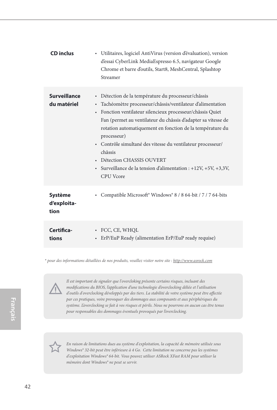 Fr ançais français | ASRock Q87M vPro User Manual | Page 43 / 160