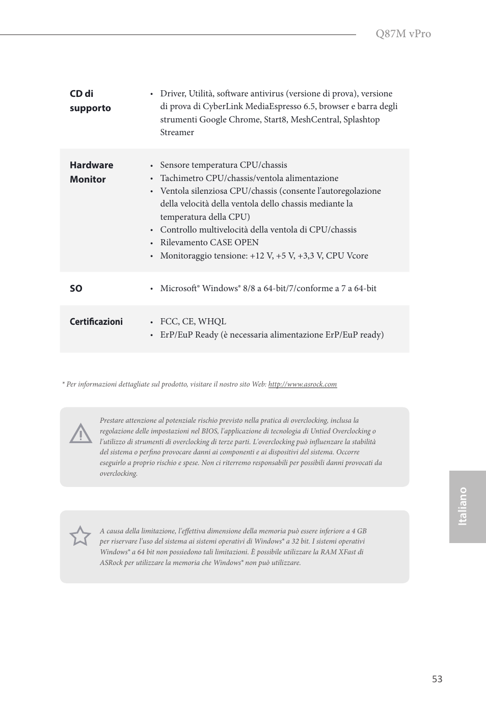 Italiano, Italiano q87m vpro | ASRock Q87M vPro User Manual | Page 54 / 160