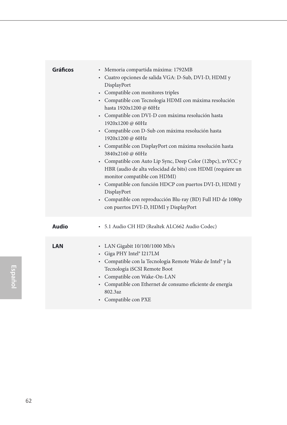 Español | ASRock Q87M vPro User Manual | Page 63 / 160