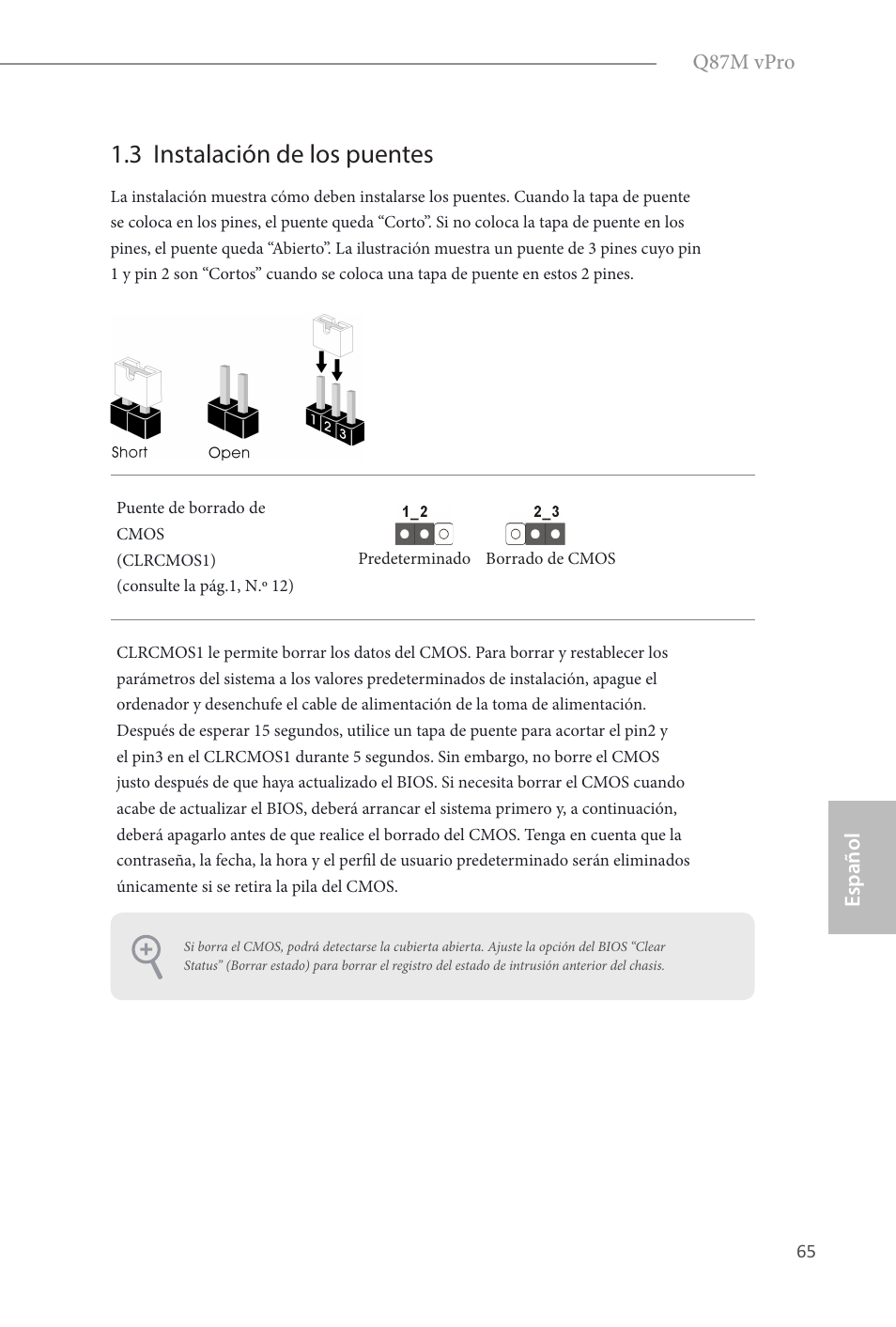 3 instalación de los puentes | ASRock Q87M vPro User Manual | Page 66 / 160