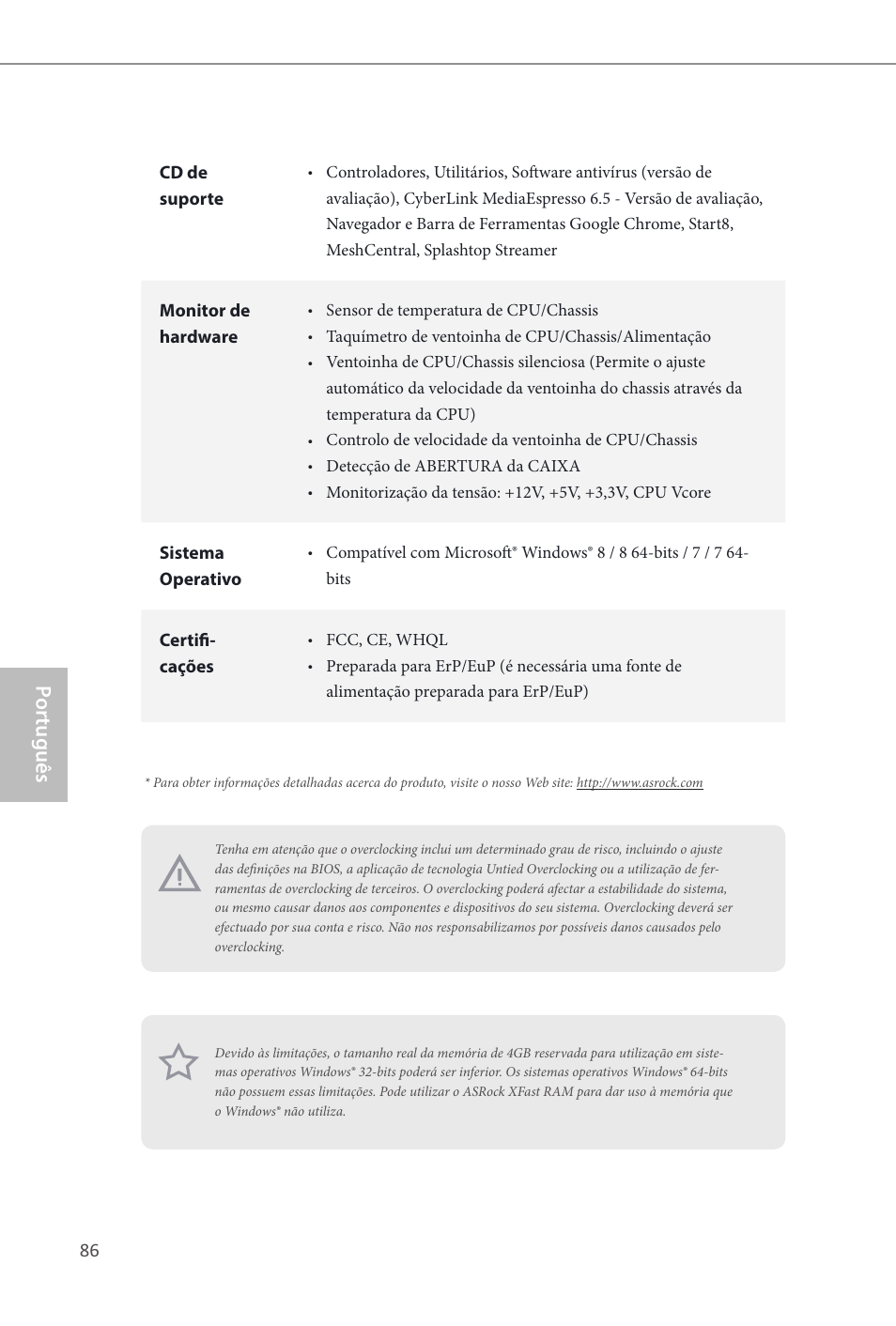 Por tuguês | ASRock Q87M vPro User Manual | Page 87 / 160