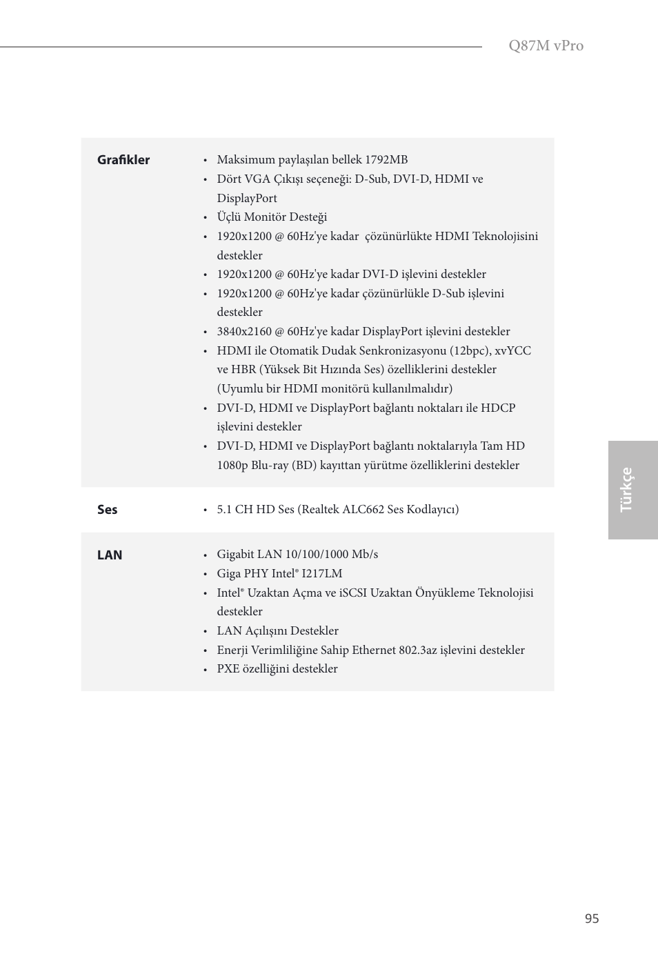 Türk çe, Türk çe q87m vpro | ASRock Q87M vPro User Manual | Page 96 / 160