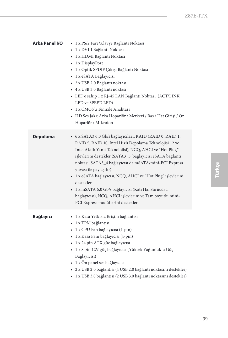 Z 8 7e-itx, Türk çe | ASRock Z87E-ITX User Manual | Page 101 / 165