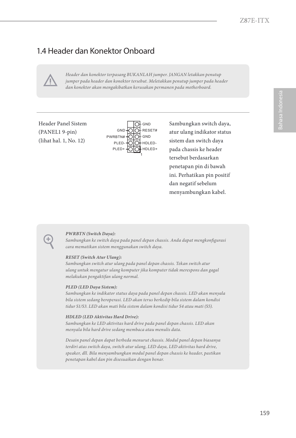 4 header dan konektor onboard, Z 8 7e-itx | ASRock Z87E-ITX User Manual | Page 161 / 165