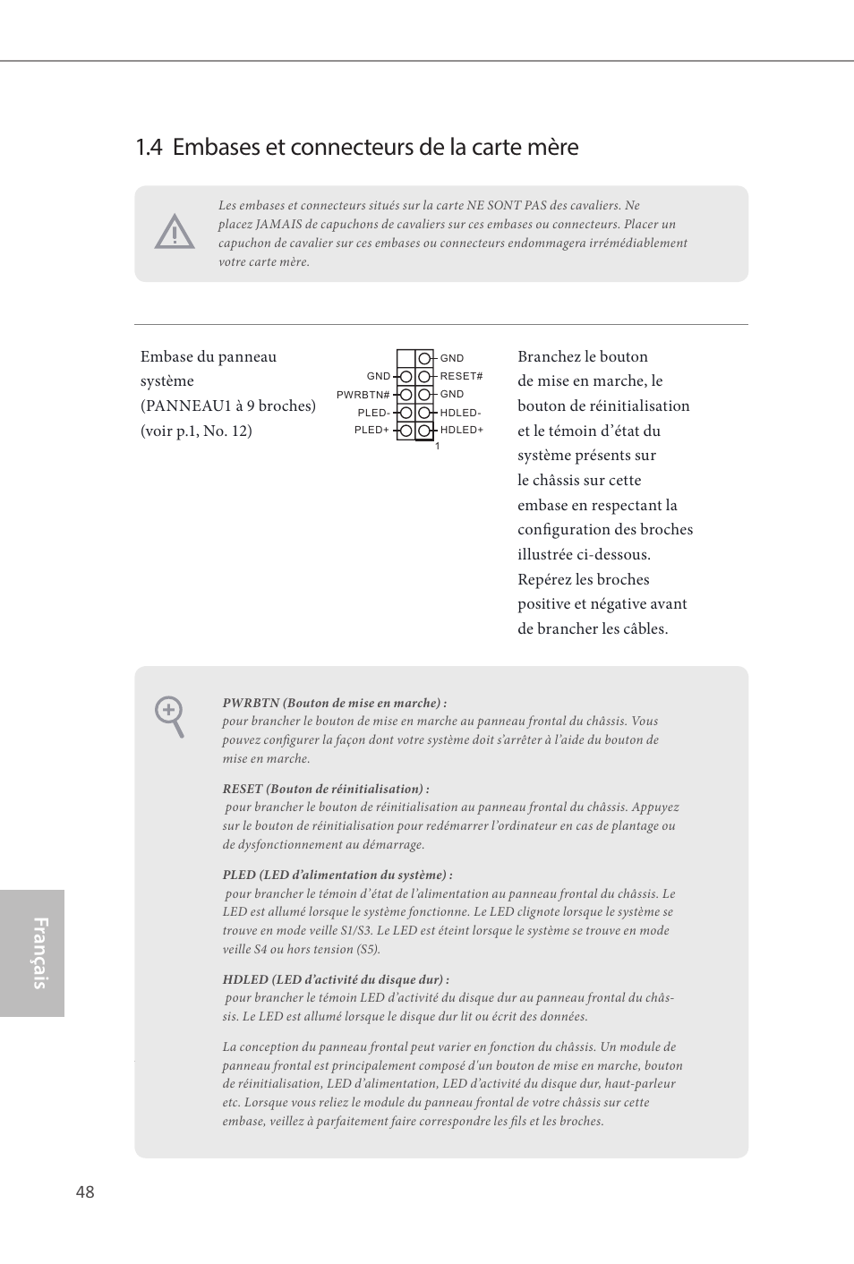 4 embases et connecteurs de la carte mère, Fr ançais français | ASRock Z87E-ITX User Manual | Page 50 / 165