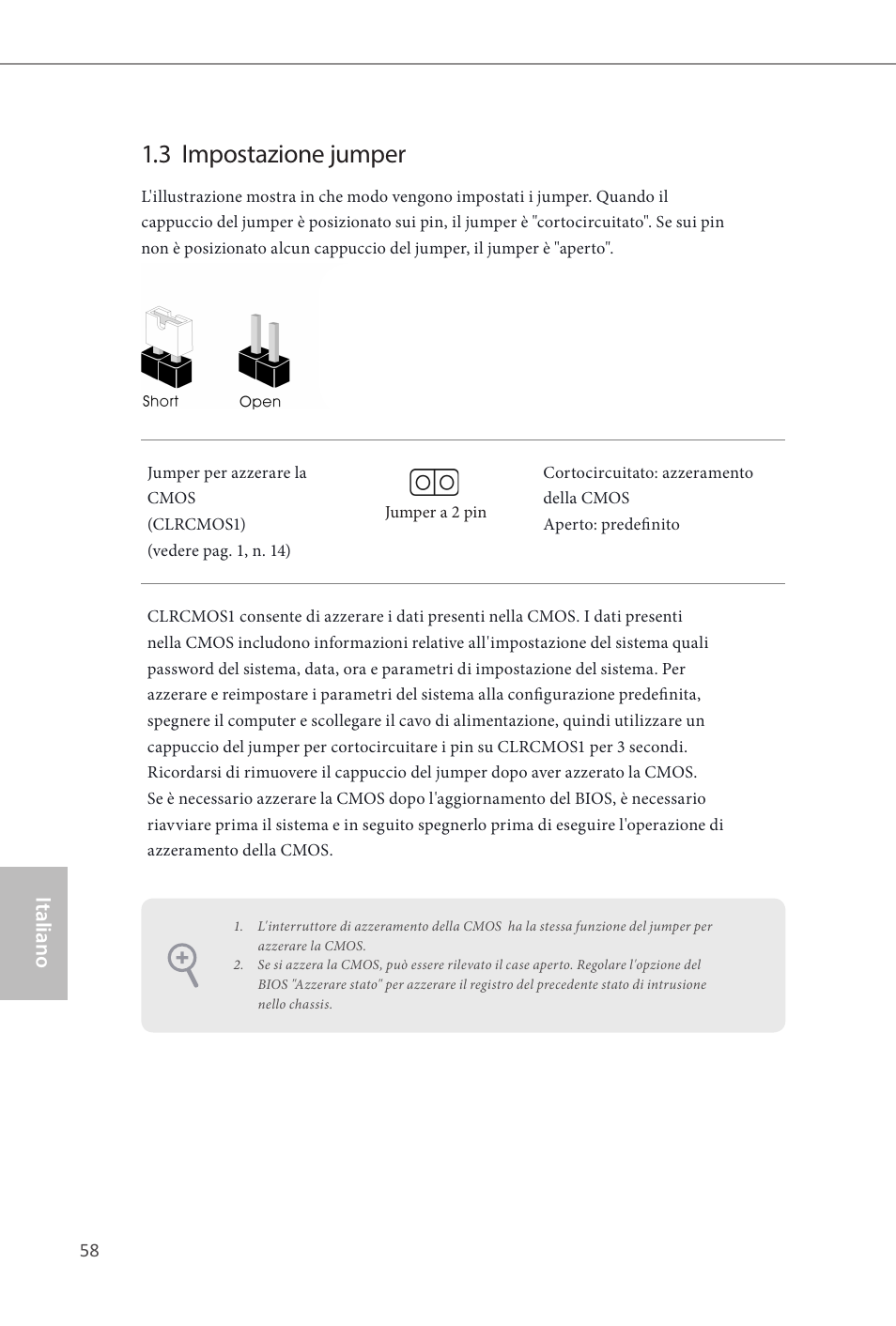 3 impostazione jumper, Italiano | ASRock Z87E-ITX User Manual | Page 60 / 165